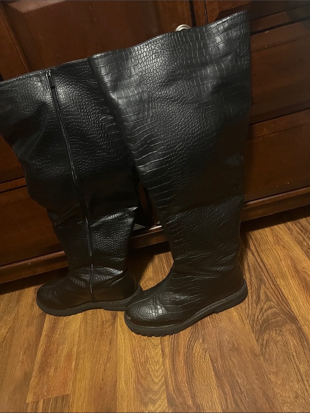 Fashion to Figure Black Croc-Embossed Over-the-Knee Boots